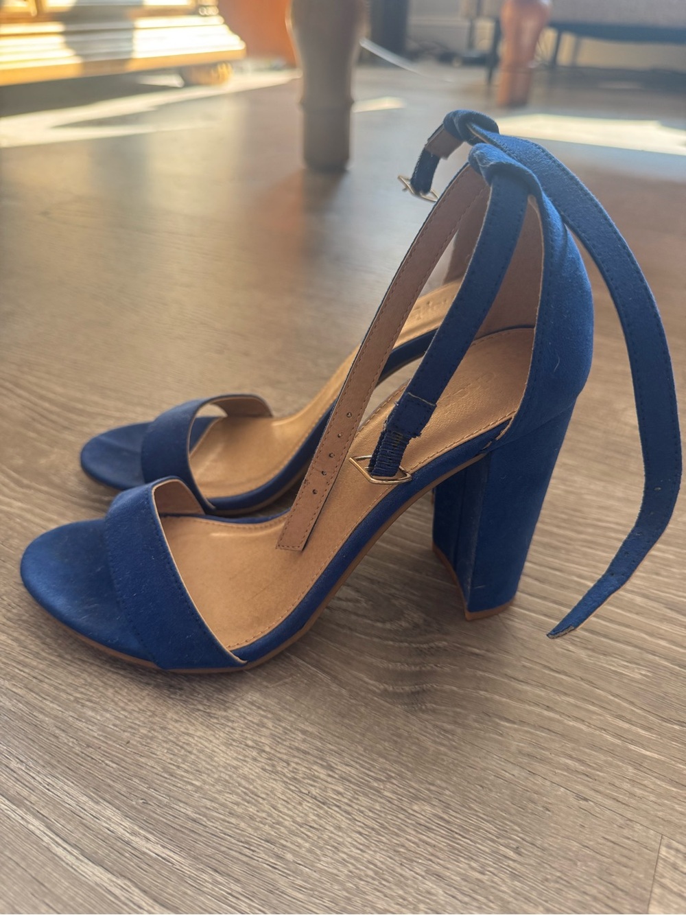 Blue Suede Block Heel Sandals
